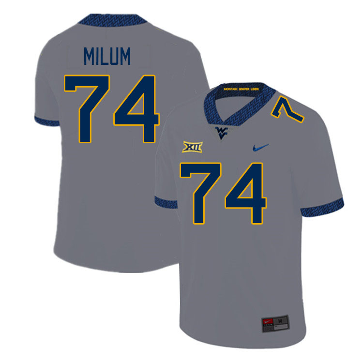 Men #74 Wyatt Milum West Virginia Mountaineers College Football Jerseys Stitched Sale-Gray